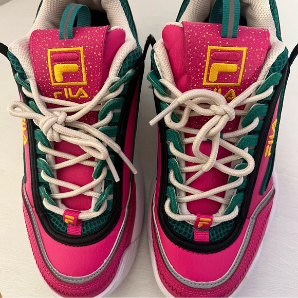 Fila Disruptor II 2 Premium Casual Athletic Shoe Glow Pink/Gold/Green Women Sz 7 - Picture 6 of 9
